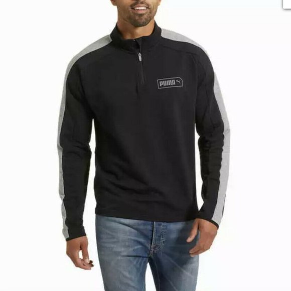 NEW Puma Mens Stretchlite 1/4 Zip Pullover Black Size L 1350330 Cotton Blend - Picture 2 of 3